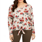 Style & Co Women's Floral Print Tie Front Sweater-Tan Floral Size Medium