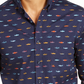 Club Room Men's Regular Fit Performance Stretch Fish Print Shirt Blue Size Small