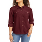 Charter Club Women's Solid Button up Shirt Red Size Petite XL