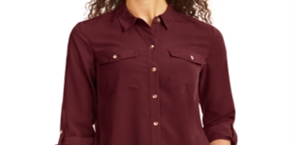 Charter Club Women's Solid Button up Shirt Red Size Petite XL