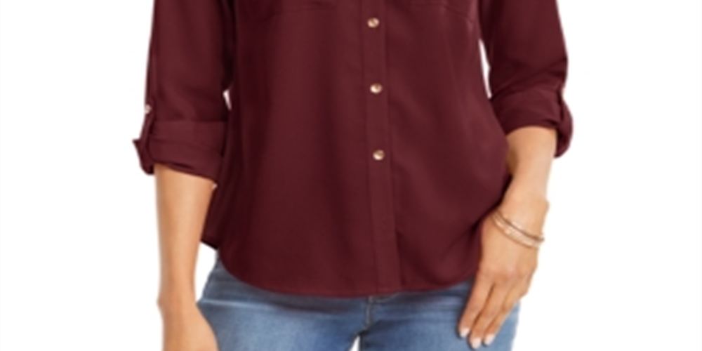 Charter Club Women's Solid Button up Shirt Red Size Petite XL