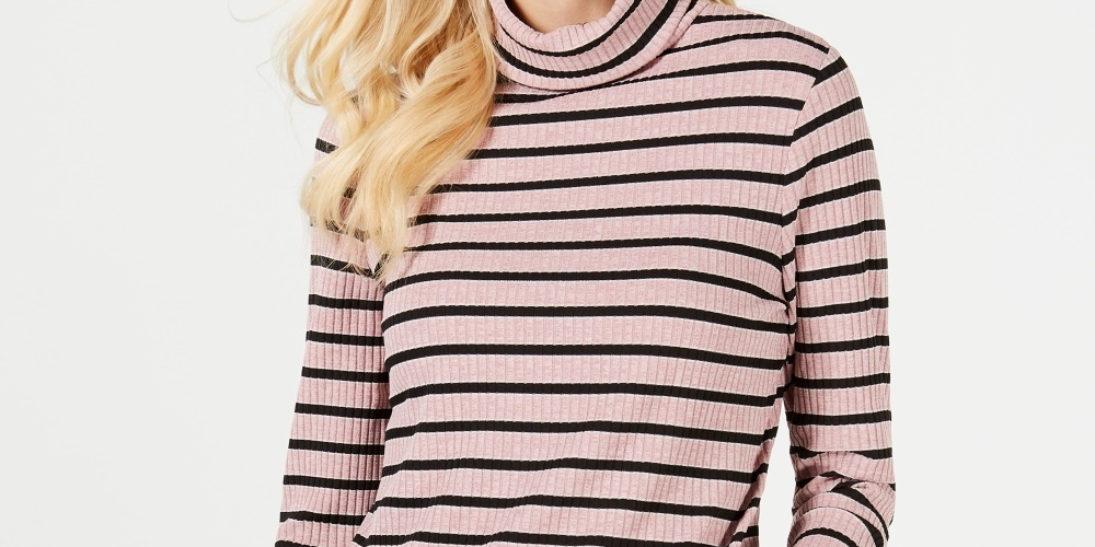 Charter Club Women's Striped Turtleneck Top Pink Size Petite Medium