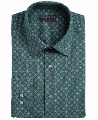 Alfani Men's Slim Fit Performance Stretch Square Tile Print Dress Shirt Green Size XL
