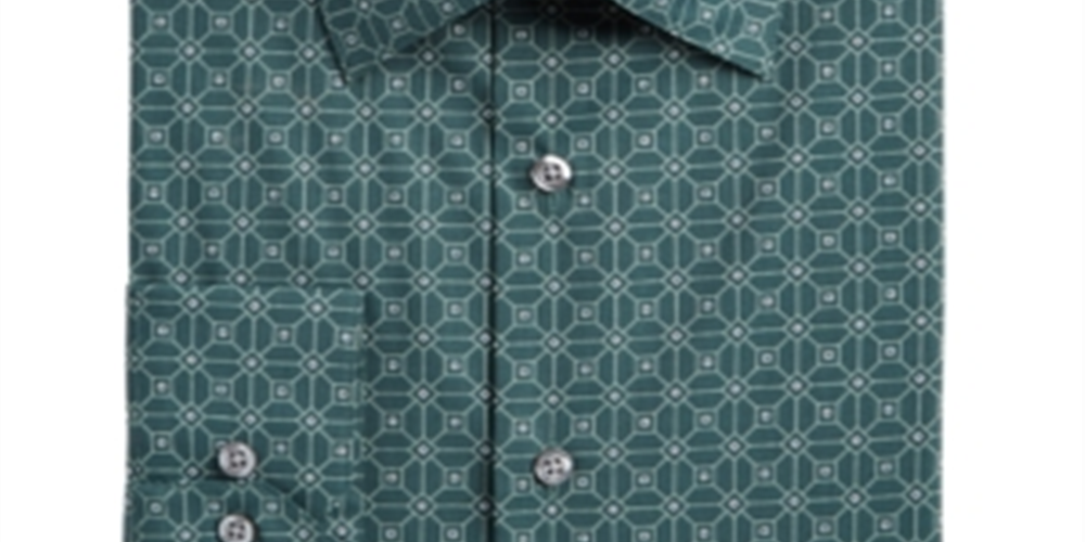Alfani Men's Slim Fit Performance Stretch Square Tile Print Dress Shirt Green Size XL