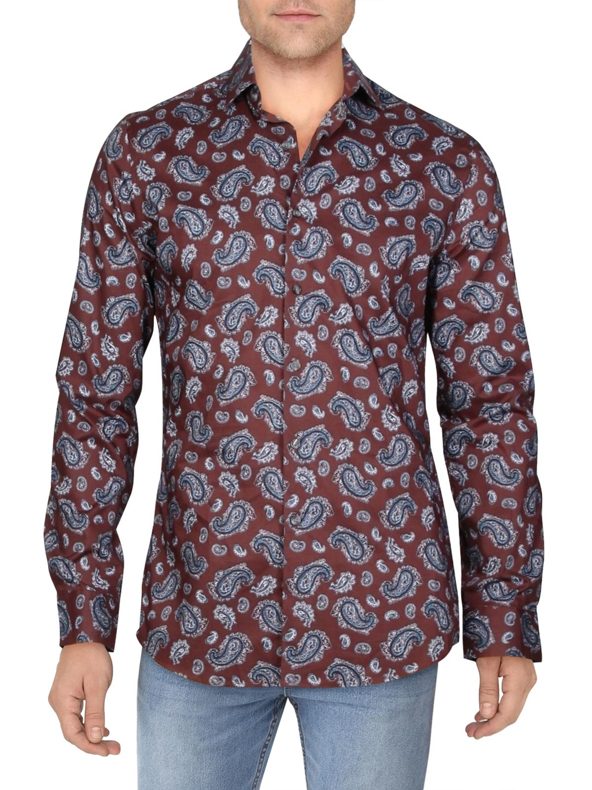 Bar III Men's Slim Stretch Shirt Red Size 15X15