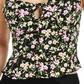 Bar III Women's Blouse Floral Smocked Back Cropped Top Black Size X-Small