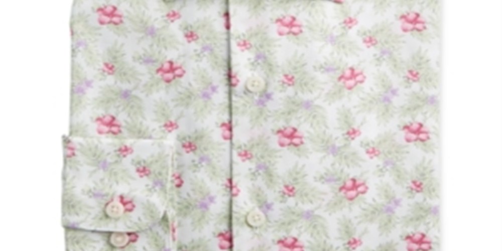 Bar III Men's Floral Print Slim Fit Button Down Shirt White-Pink  Size S