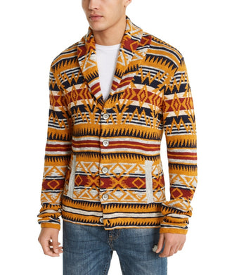 American Rag Men's Midwest Print Canyon Cardigan  Orange Size X-Large