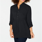Style & Co Women's Solid Cuffed Collared Button up Wear to Work Top Black Size Petite Large