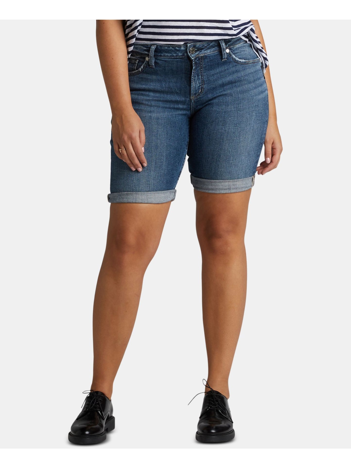 Silver Jeans Co Women's Denim Elyse Roll Cuff Denim Bermuda Shorts Blue Size 31X9
