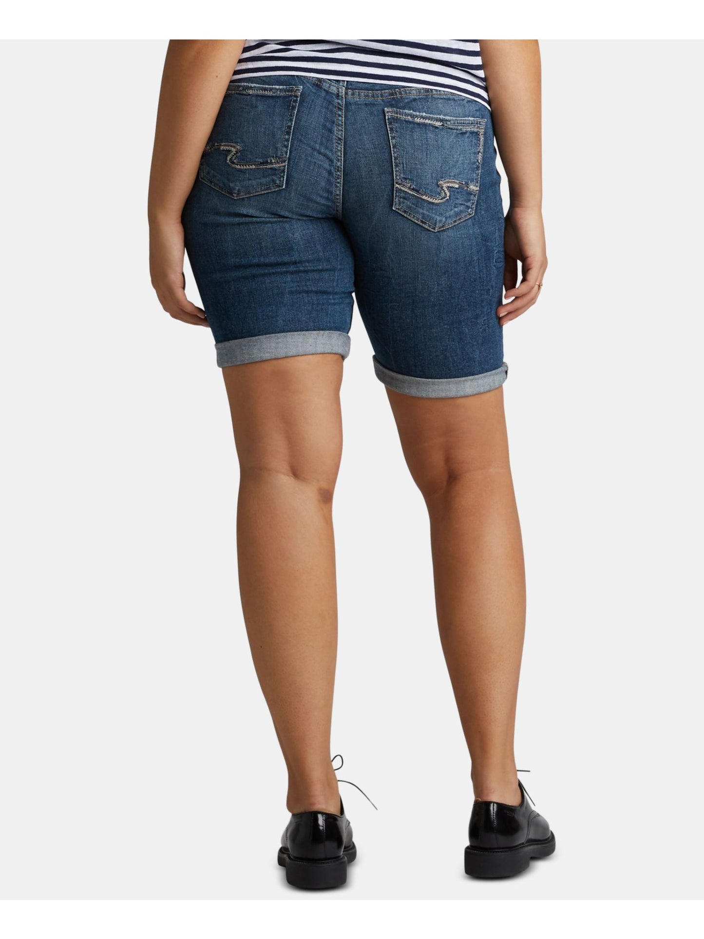 Silver Jeans Co Women's Denim Elyse Roll Cuff Denim Bermuda Shorts Blue Size 31X9