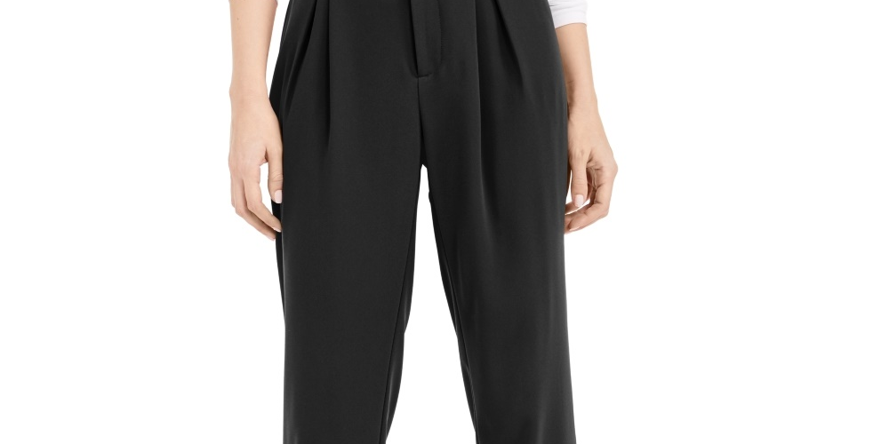 Bar III Women's Pleated Zippered Straight Leg Wear To Work Pants Black Size 8