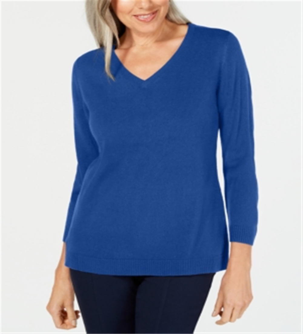 Karen Scott Women's V Neck Sweater Blue Size Petite S
