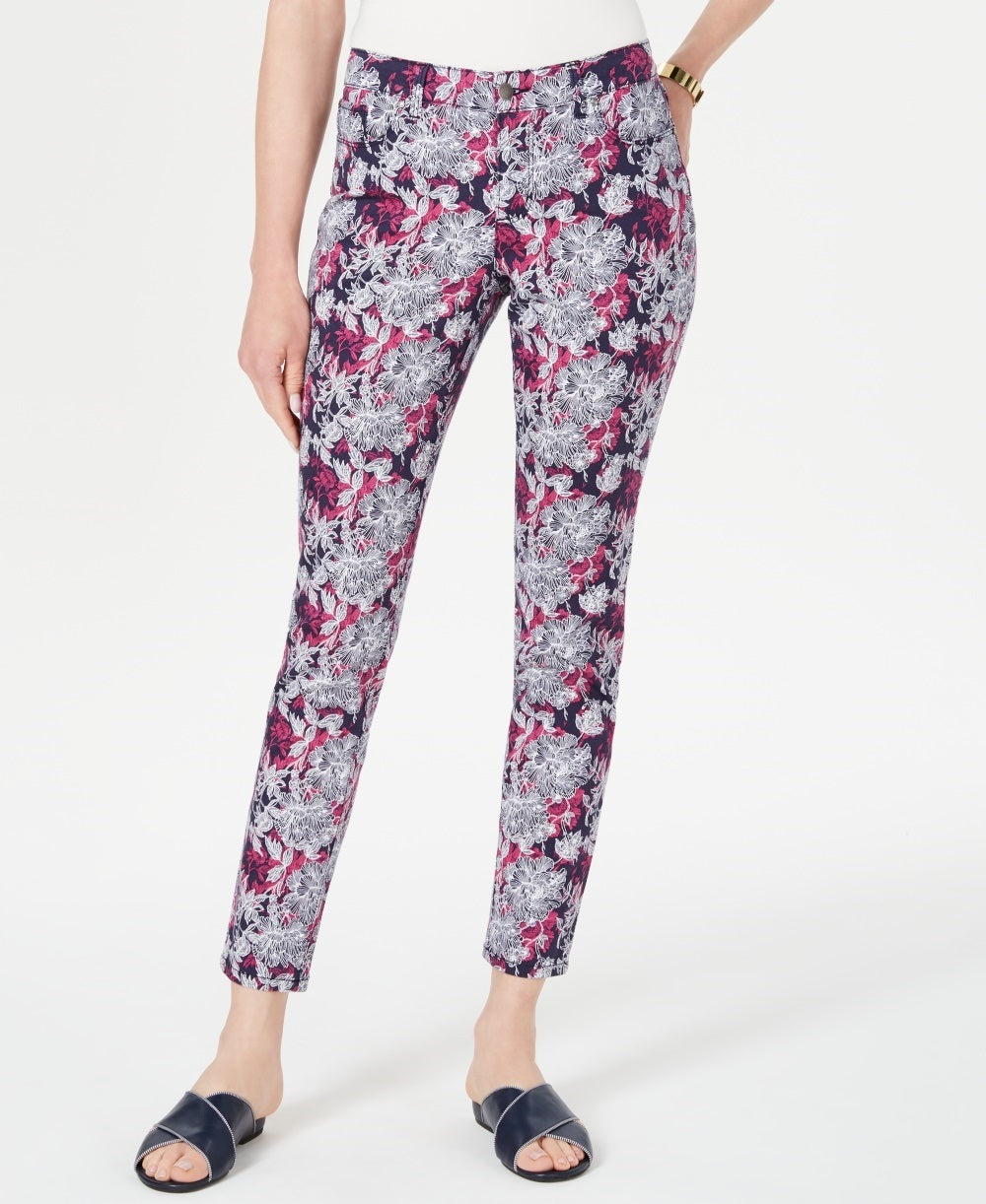 Charter Club Women's Bristol Ankle Floral Print Skinny Jeans Blue Size 10