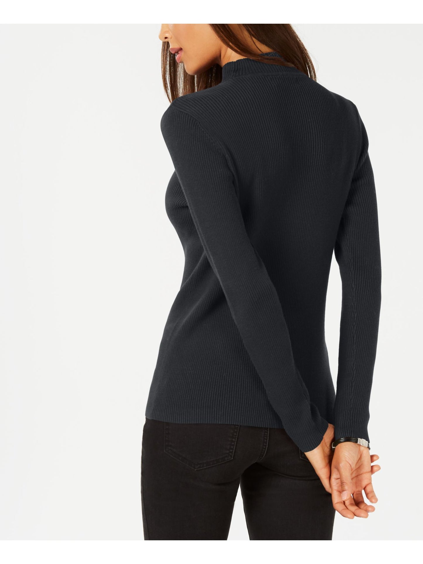 Karen Scott Women's Ribbed Mock Neck Pullover Sweater Black Size Petite Small