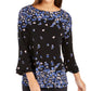 Charter Club Women's Floral Print Bell Sleeve Blouse Blue Size Small