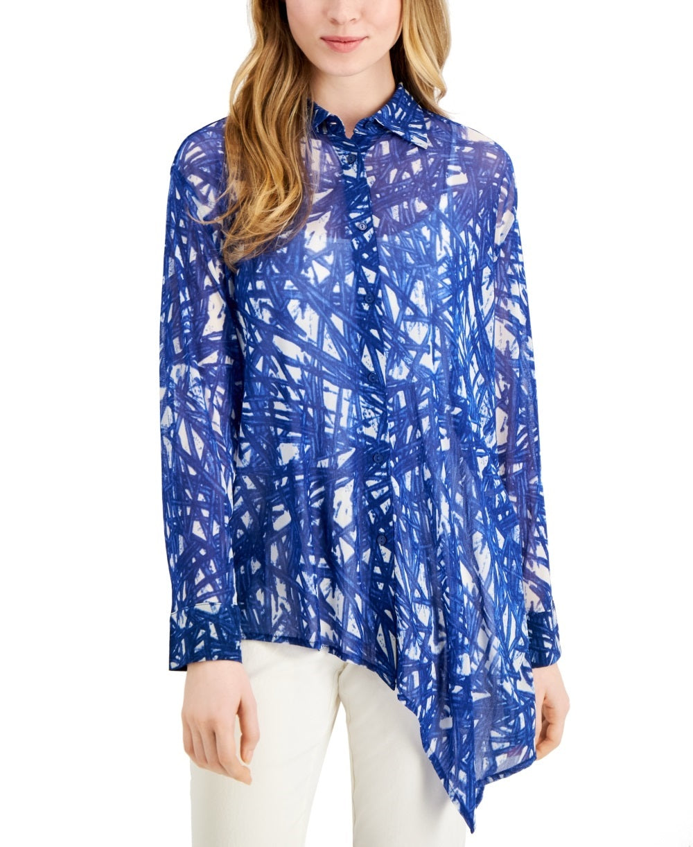 Alfani Women's Oversized Asymmetric Blouse Navy Size Large