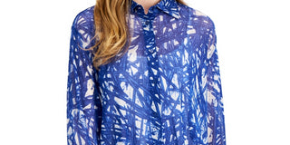 Alfani Women's Oversized Asymmetric Blouse Navy Size Large