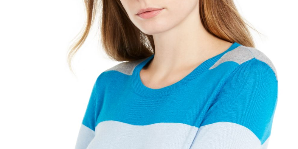 Maison Jules Women's Color Block Long Sleeve Jewel Neck T-Shirt Sweater Blue Size X-Large