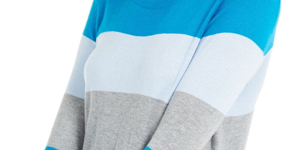 Maison Jules Women's Color Block Long Sleeve Jewel Neck T-Shirt Sweater Blue Size X-Large