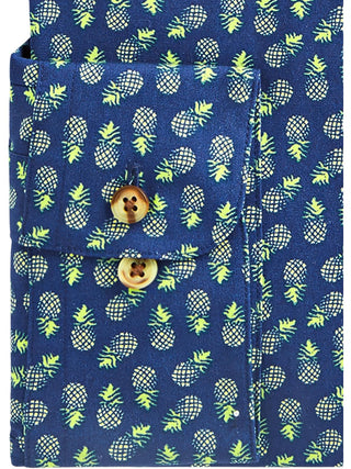 Bar III Men's Maxs Tossed Pineapple Slim Fit Print Button Down Shirt Navy/Yellow Size S