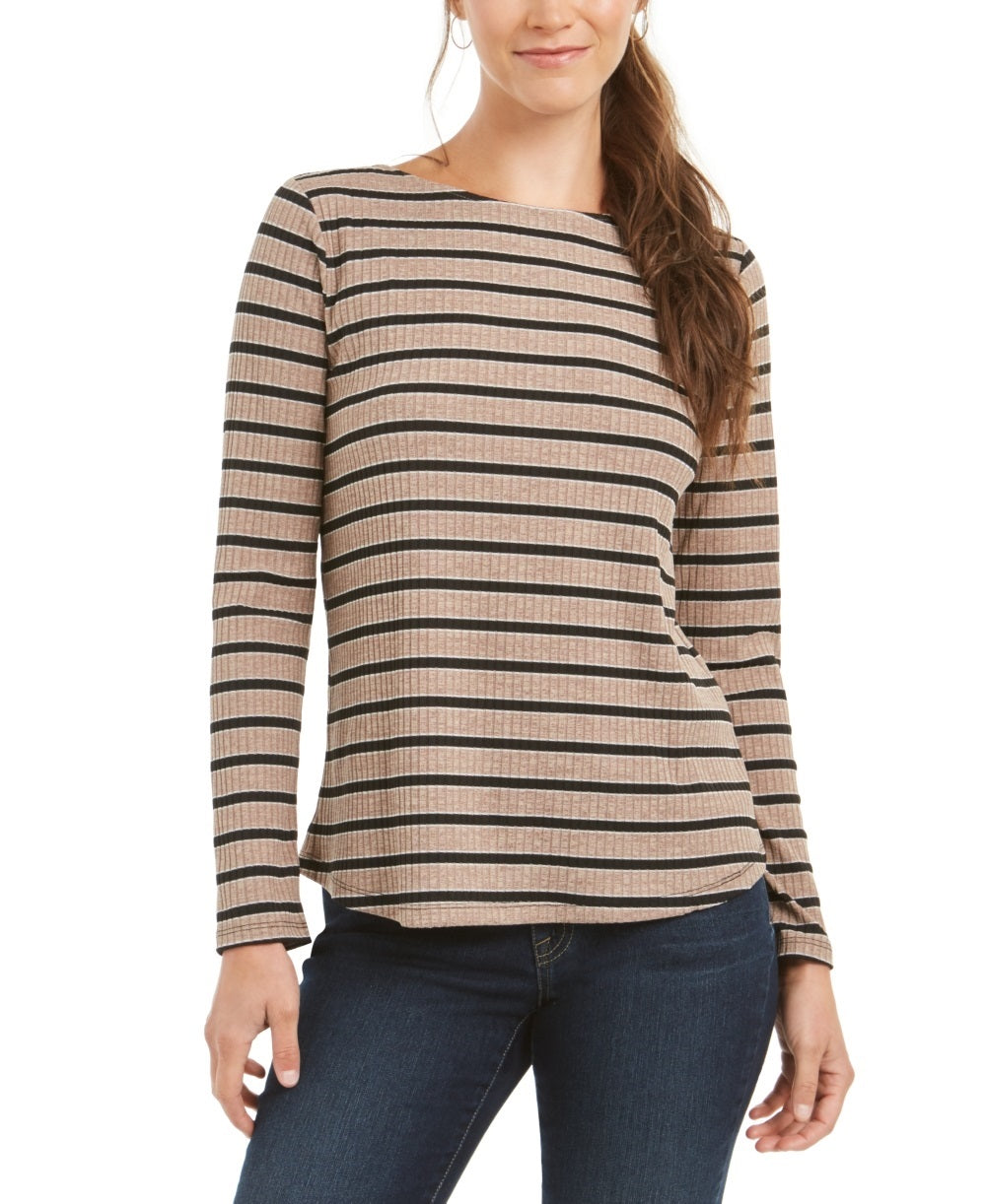 Charter Club Women's Heather Long Sleeve Top Beige Size X-Small