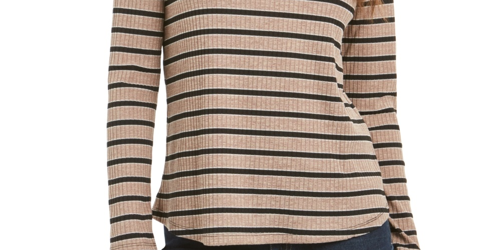 Charter Club Women's Heather Long Sleeve Top Beige Size X-Small