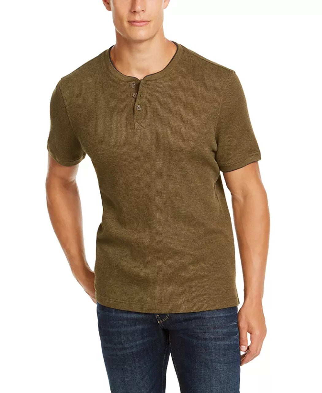 Club Room Men's Henley Layered Look Thermal Knit Shirt Green Size Large