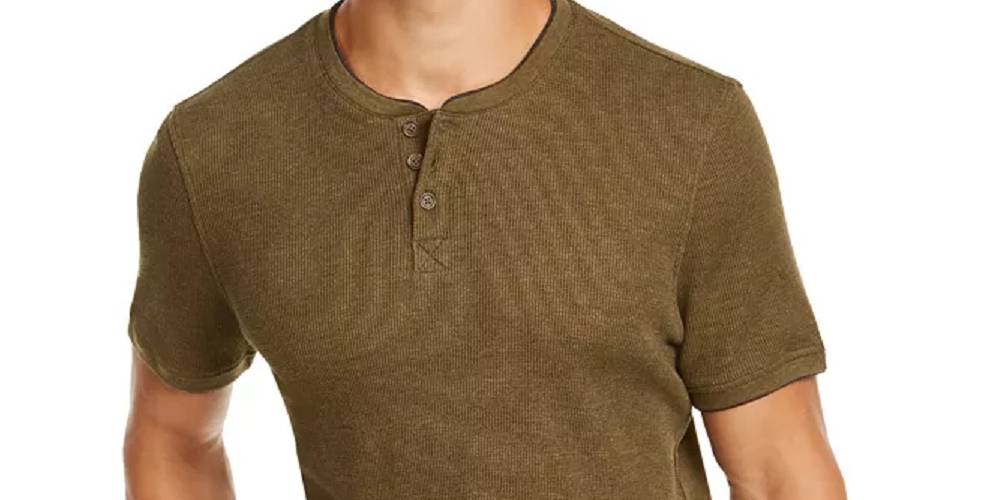 Club Room Men's Henley Layered Look Thermal Knit Shirt Green Size Large