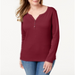Karen Scott Women's Cotton Henley Neck Top Red Size Petite Small