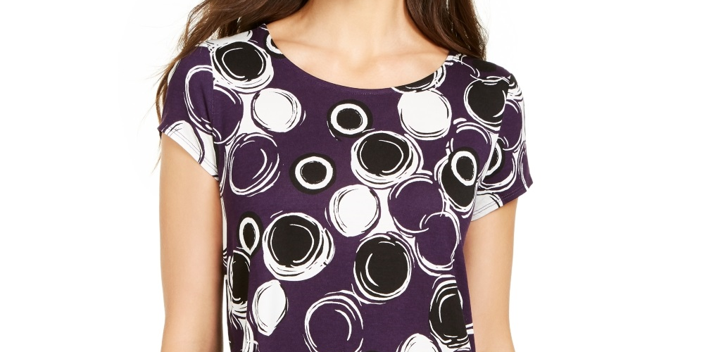 Alfani Women's Printed Scoop Neck Top Purple Size X-Small