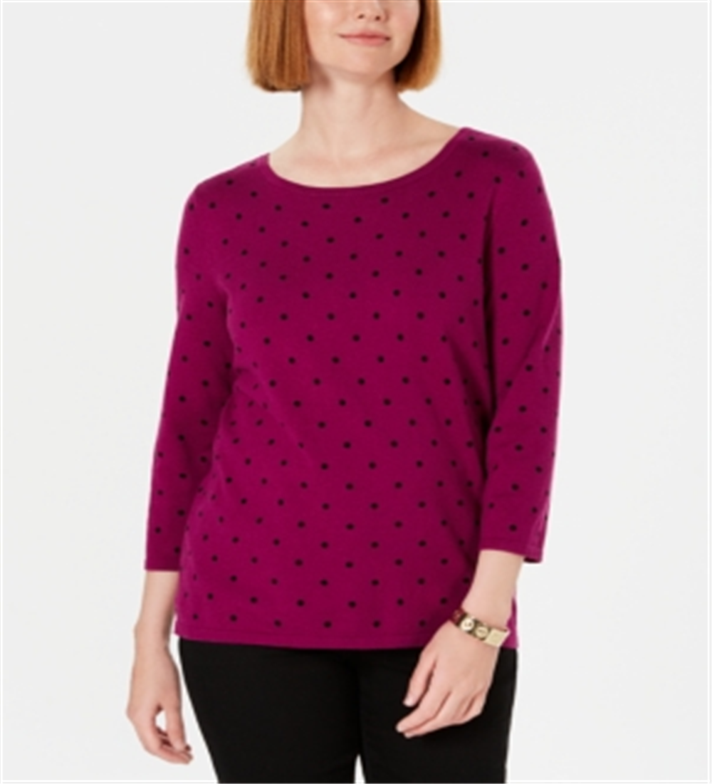 Karen Scott Women's Printed 3/4 Sleeve Sweater Autum Berry  Size Petite S