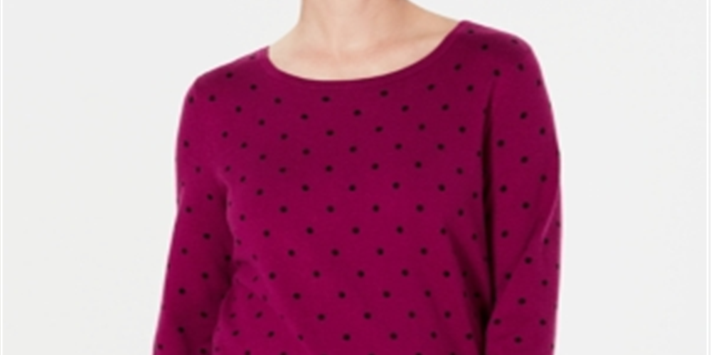 Karen Scott Women's Printed 3/4 Sleeve Sweater Autum Berry  Size Petite S
