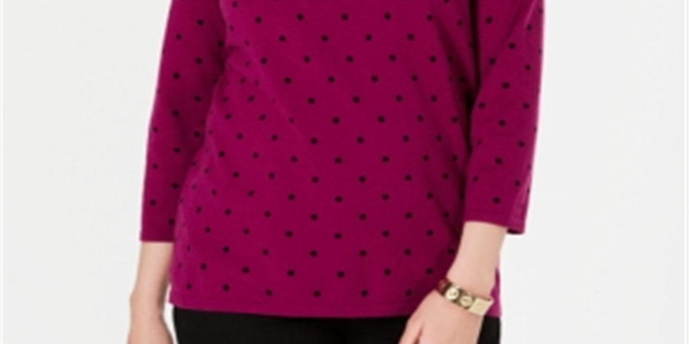 Karen Scott Women's Printed 3/4 Sleeve Sweater Autum Berry  Size Petite S