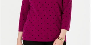 Karen Scott Women's Printed 3/4 Sleeve Sweater Autum Berry  Size Petite S