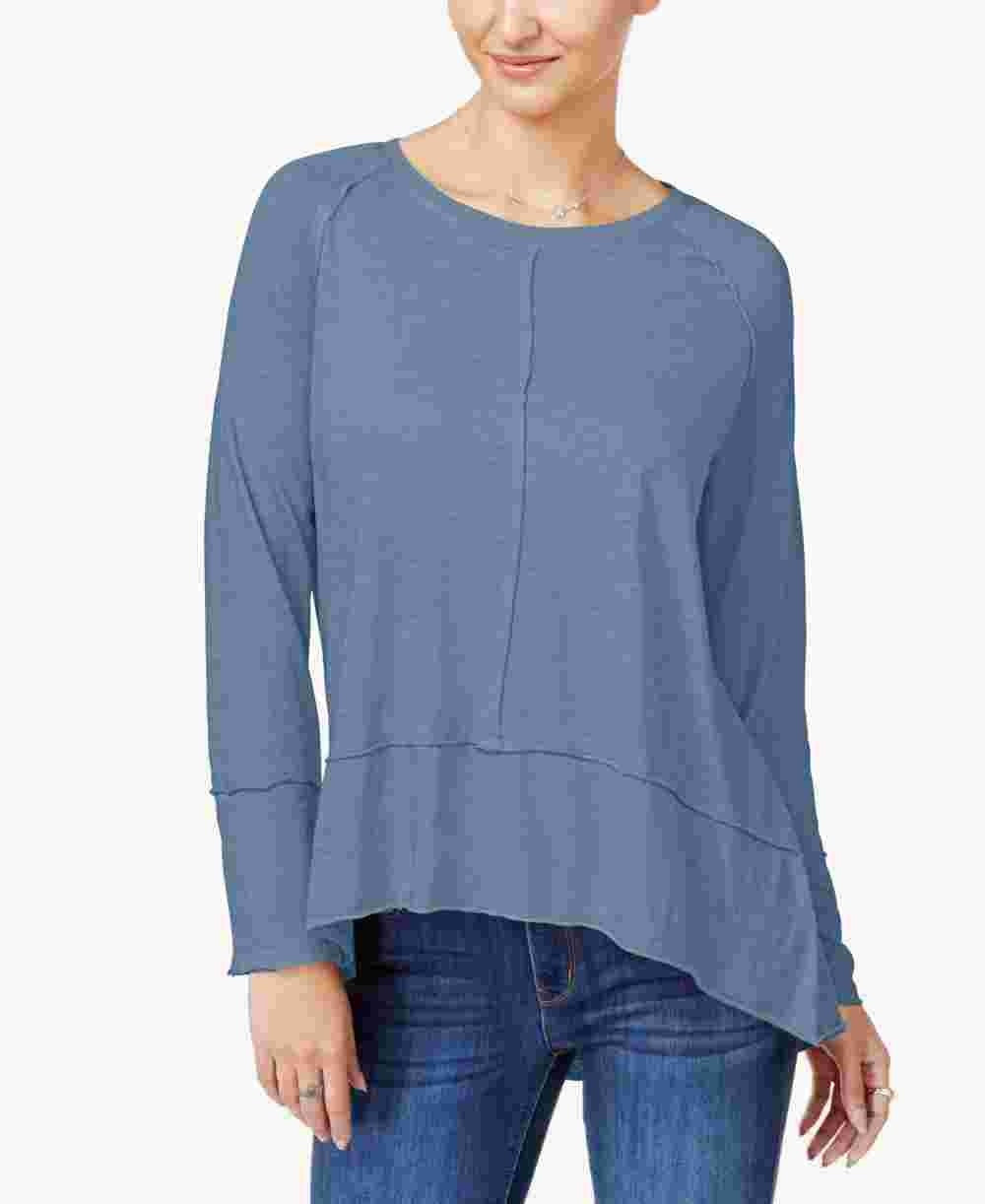 Style & Co Women's Cotton High Low Top Blue Size Small