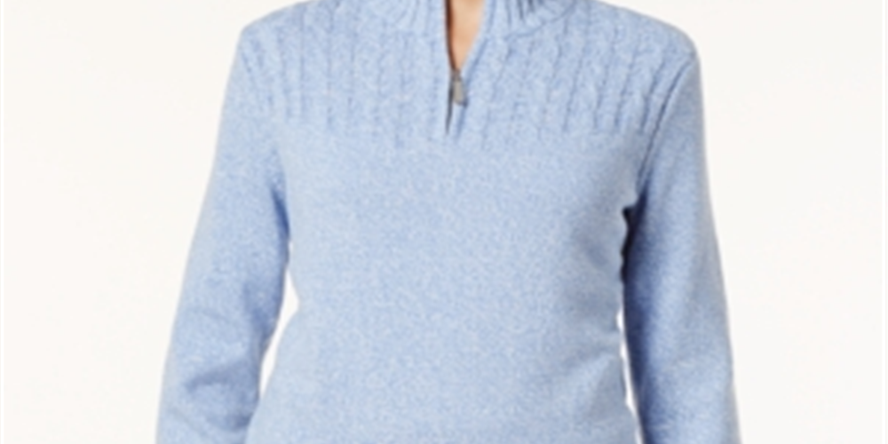 Karen Scott Women's Cotton Half Zip Sweater Blue Size Petite L