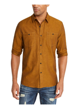 American Rag Men's Cotton Herringbone Button Down Shirt Yellow Size Large