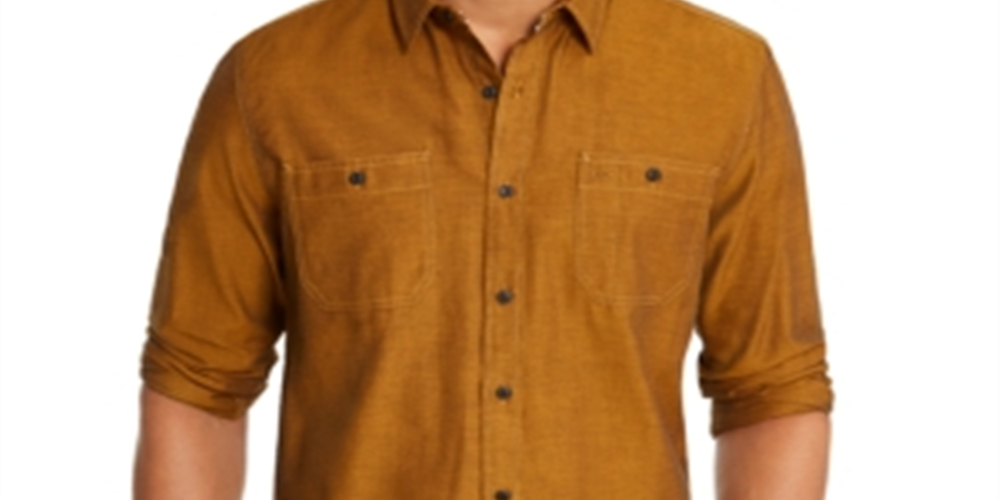 American Rag Men's Cotton Herringbone Button Down Shirt Yellow Size Large