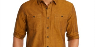American Rag Men's Cotton Herringbone Button Down Shirt Yellow Size Large