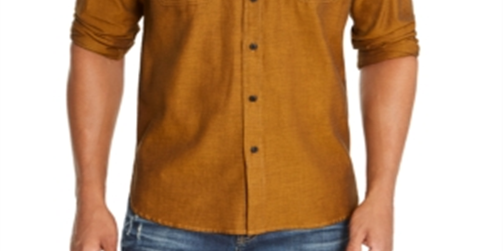 American Rag Men's Cotton Herringbone Button Down Shirt Yellow Size Large