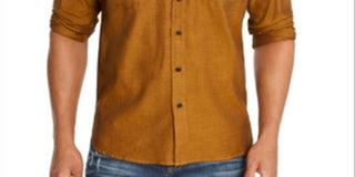 American Rag Men's Cotton Herringbone Button Down Shirt Yellow Size Large