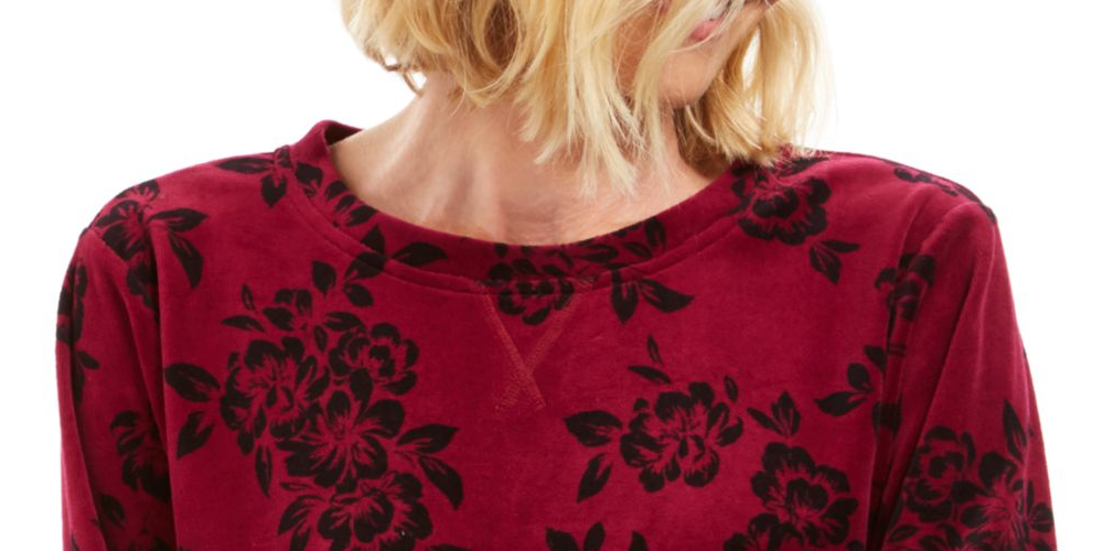 Karen Scott Women's Printed Long Sleeve Jewel Neck Evening Sweater Purple Size Petite Medium
