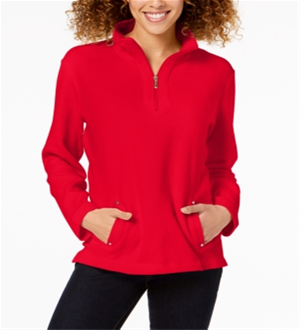 Karen Scott Women's Zip Neck Top Red Size Petite L