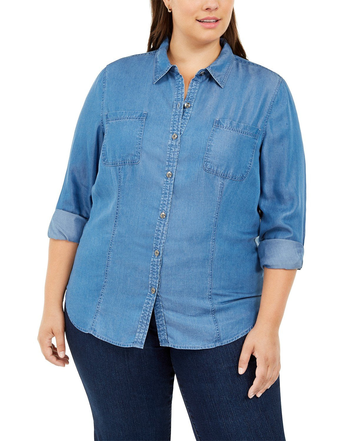 Charter Club Women's Chambray Shirt Blue Demin Size XX-Large