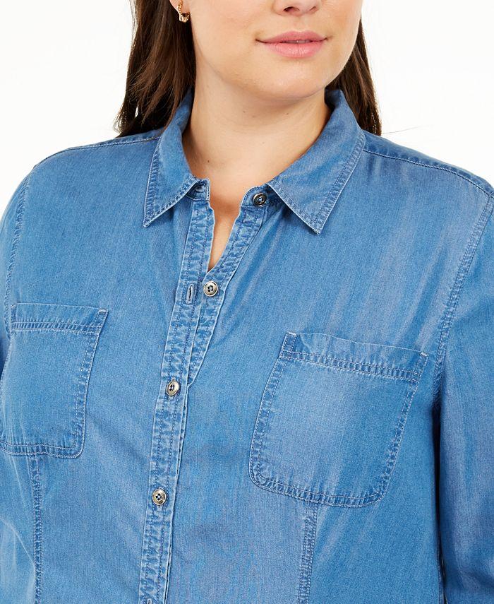 Charter Club Women's Chambray Shirt Blue Demin Size XX-Large