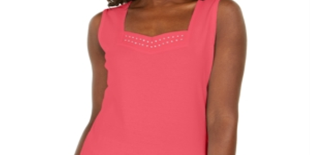 Karen Scott Women's Studded Sweetheart Tank Coral Size X-Small