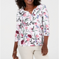 Karen Scott Women's Printed Henley Top White Floral Size Petite S