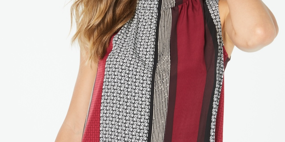 Alfani Women's Colorblocked Sleeveless Top Red Size Medium