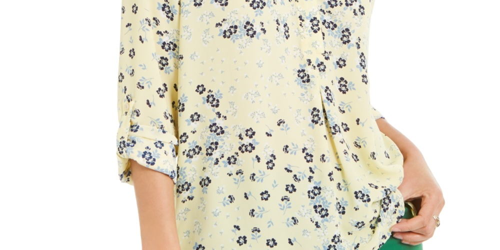 Charter Club Women's Maria Floral Print Blouse Yellow Size X-Large